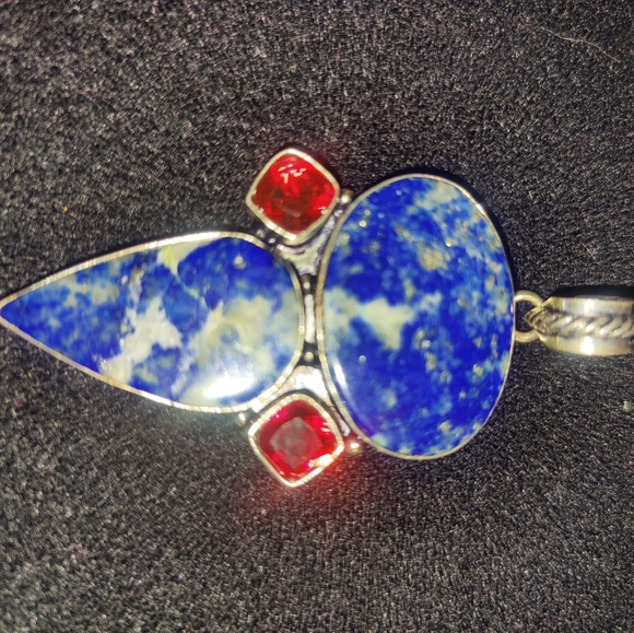 Lapis lazuli with rubellite pendant 925 Silver - Picture 2 of 2